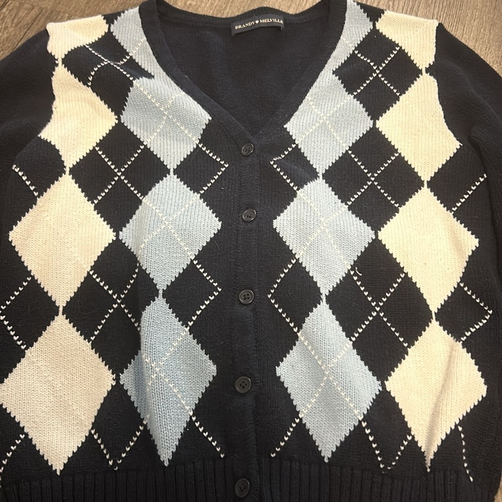 Brandy Melville women’s v-neck argyle cardigan - Picture 2 of 4